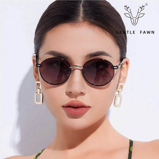 Retro Style Sunglasses Womens | New Round Frame Polarized Metal Sunshade Glasses